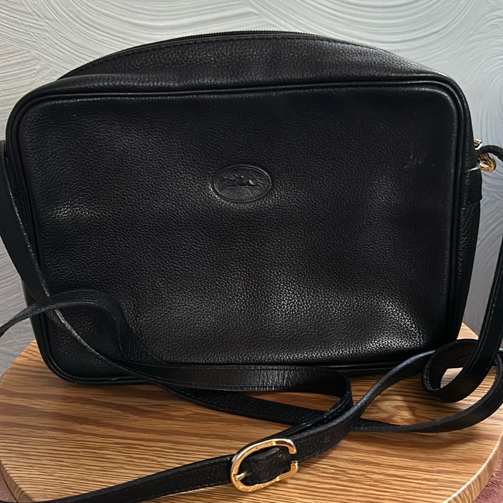 Longchamp Paris Black Leather Crossbody